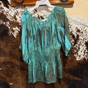Cato Blue Smocked Blouse Relaxed Fit